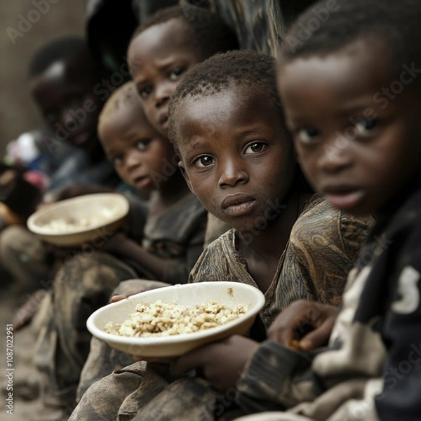 Obraz Facing Hunger: Children in Africa Asking for Food