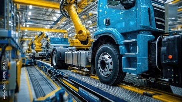 Fototapeta Semi-Truck on an Assembly Line in a Factory