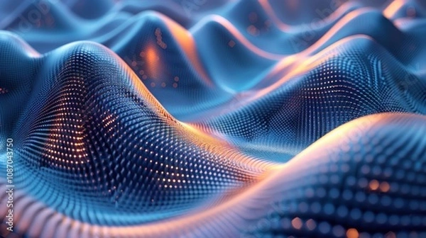 Fototapeta Abstract digital landscape with glowing dots, creating a dynamic and futuristic scene.