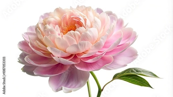 Fototapeta Light Pink Peony Flower Isolated on White Background - Stunning Drone Photography, Beautiful Floral Element for Designs, Print, and Digital Use, Perfect for Nature Lovers and Floral Arrangements