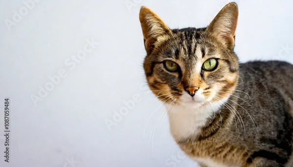 Obraz Cute tabby cat looking directly at the camera.  Domestic pet portrait.