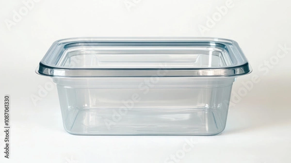 Fototapeta Clear plastic storage container simple design clean minimalist functionality transparent container storage plastic square rectangular food storage kitchen office organization home clear plastic
