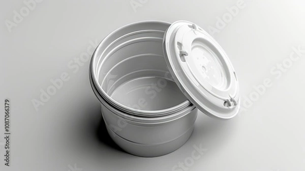 Fototapeta White plastic container with lid, open and empty, on a white background.
