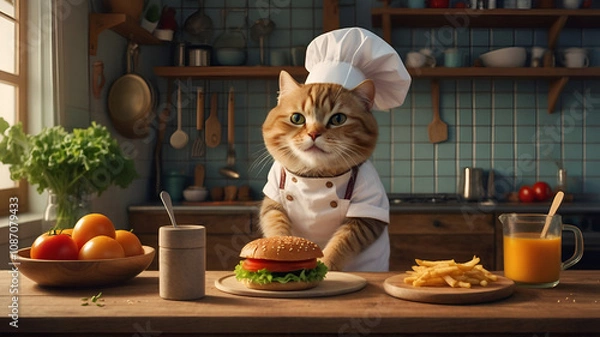 Obraz cat making a burger in cook