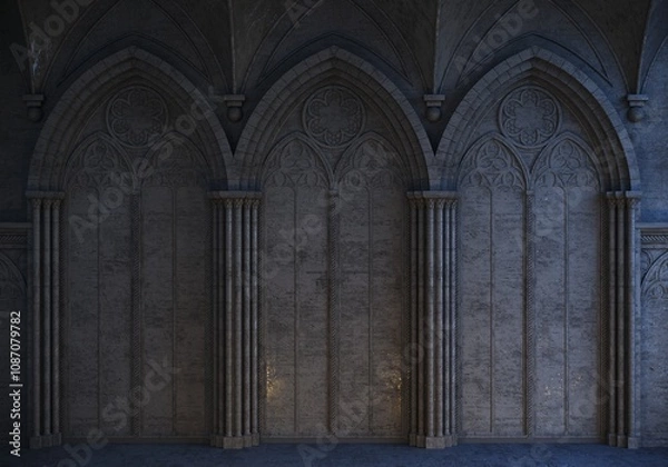 Obraz Abandoned night castle with a large gothic window or crypt