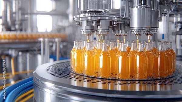 Fototapeta Automated Bottling Line in a Modern Factory