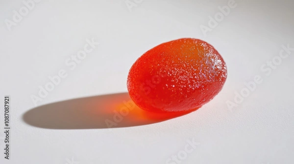 Fototapeta Intriguing, oddly shaped red candy glowing translucent single delicious looking sweet sugary vibrant tempting confectionery