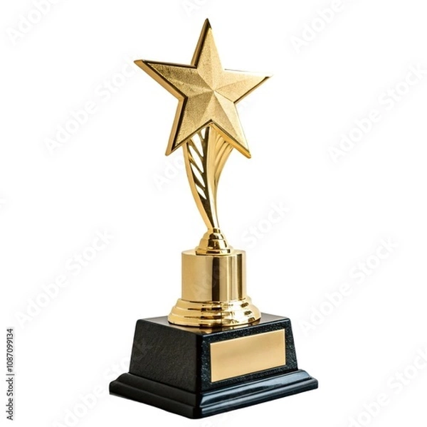 Fototapeta  golden trophy with a star on top isolated on white background
