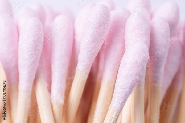 Obraz Heap of bamboo cotton swabs, macro