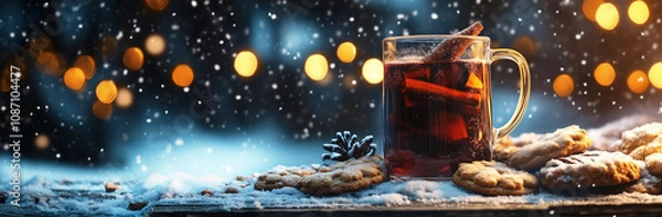 Obraz Glühwein mit Zimt und Orange oder Punsch zur Weihnachtszeit