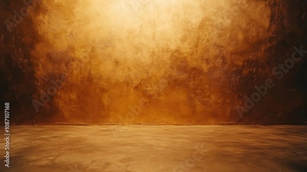 Fototapeta Mustard yellow textured wall backdrop with a warm, abstract effect for portrait photography in a studio setting. Ideal for creative compositions.