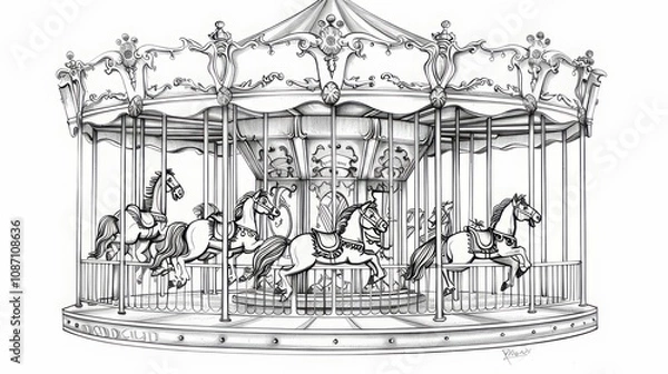 Fototapeta An ornate carousel with intricately detailed horses in motion