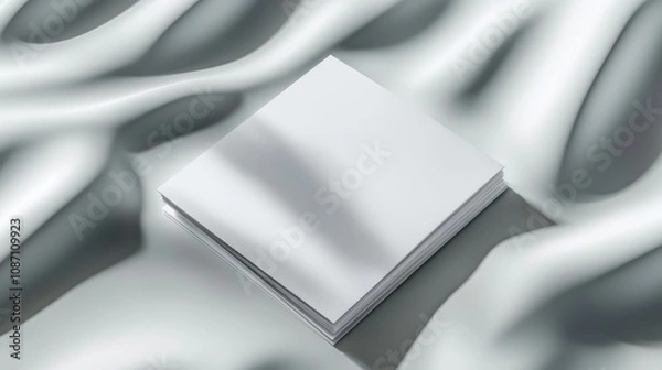 Fototapeta Folded bifold white business card mockup set against a soft, textured surface, showcasing subtle shadows for depth and realism.