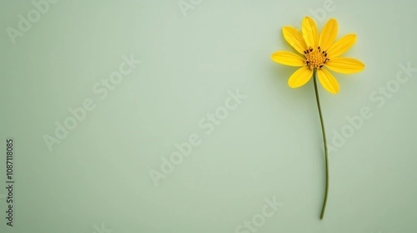 Fototapeta A single mustard flower stem on a light green background capturing Lohris agricultural significance with minimal detailing and simplicity in design