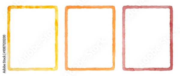 Fototapeta Watercolor rectangle set. Aquarelle yellow, orange and red color frames and borders