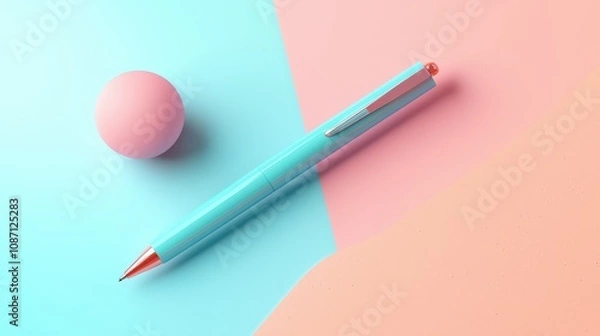Fototapeta A single 3D-rendered object a pen on a pastel background symbolizing creativity, planning, and simplicity in professional life