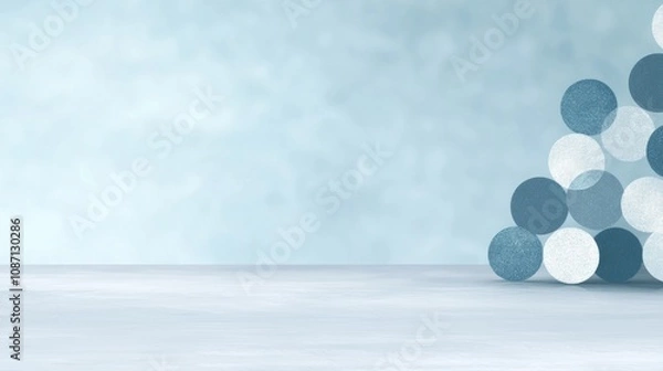 Fototapeta A blue background with a Christmas tree made of small blue and white circles