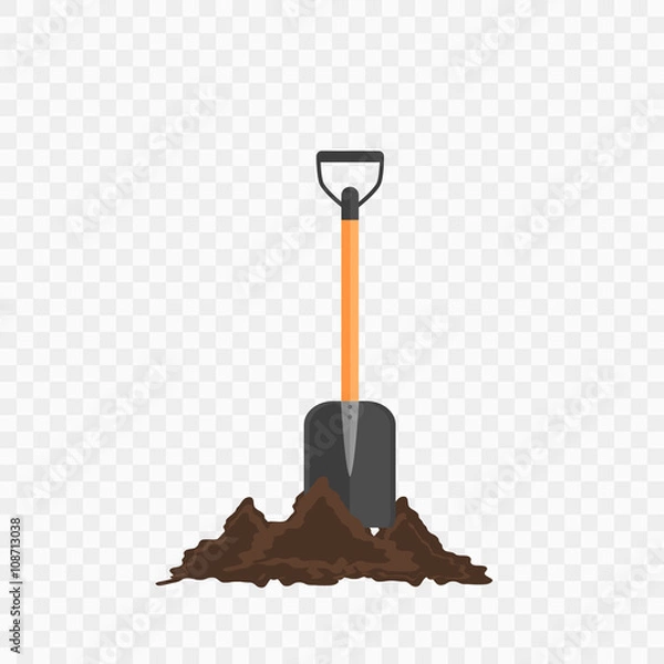 Fototapeta Shovel in the ground. Gardening tool on checked background. 