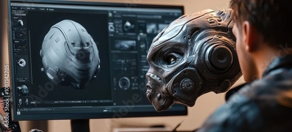 Fototapeta Digital Sculpting: 3D Modeling a Futuristic Helmet