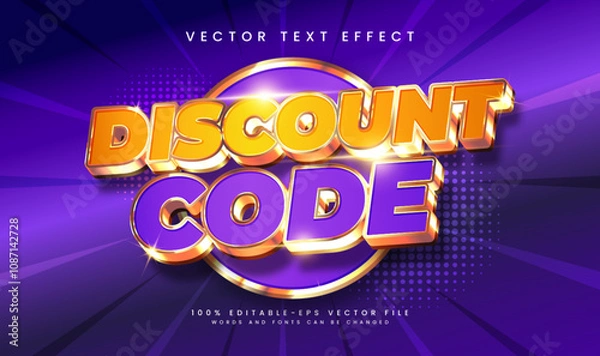 Fototapeta Discount code editable vector text effect, suitable for promotion product or marketing needs.