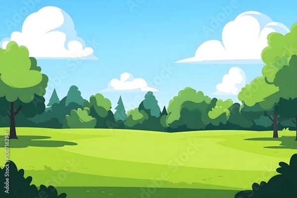 Fototapeta Beautiful landscape vector illustration of mountains, forests, fields and meadows. Stunning panoramic farm landscape with mountains in the background. Natural landscape