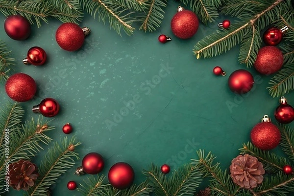 Fototapeta christmas background with branches and decorations