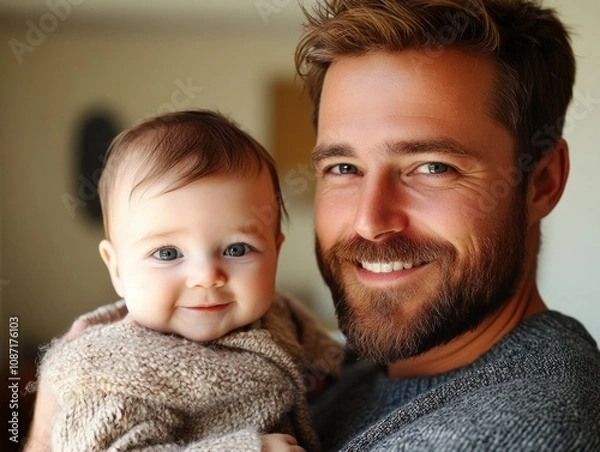 Obraz Tender Moments A Father Gently Rocking His Sick Infant in a Peaceful Nursery, Reflecting Unconditional Love, Protection, and Security The serene atmosphere of the quiet room enhances the feeling of