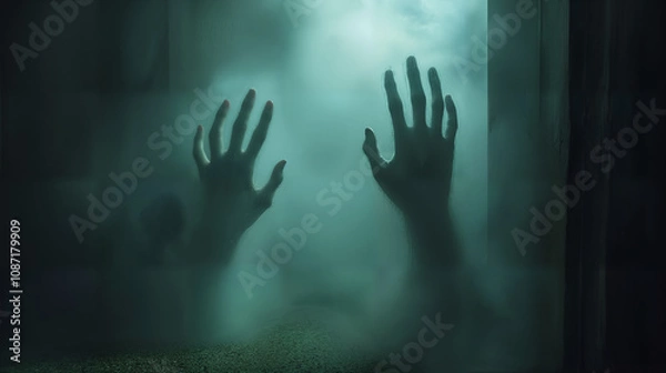 Fototapeta Unearthing The Terrifying Image Of Clawing Ghostly Hands In A Veil Of Shadow And Mystery