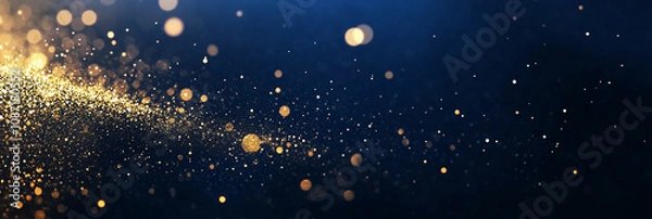 Fototapeta Abstract background with Dark blue and gold particle. Christmas Golden light shine particles bokeh on navy blue background
