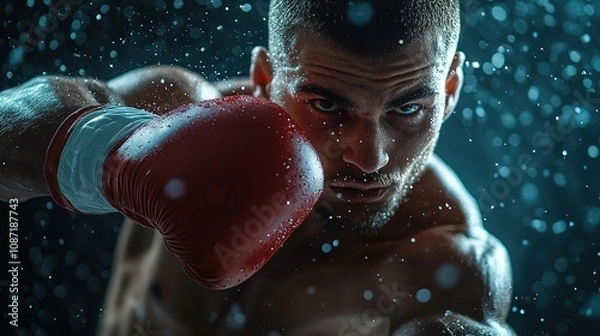 Fototapeta Close-up of a boxer performing a defensive slip, dodging a punch with perfect form, showing focus and agility
