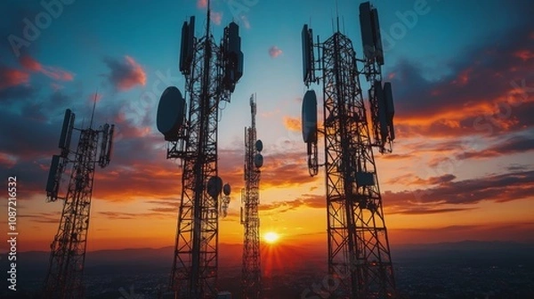 Fototapeta Telecommunication Network Installation, advanced infrastructure setup, efficient connectivity solutions, seamless communication enhancement