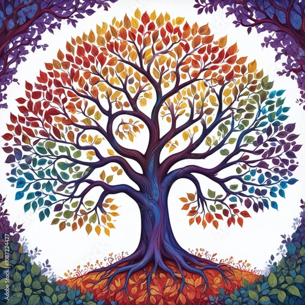 Fototapeta Artistic Representation of a Tree Celebrating Diversity and Harmony Through an Explosion of Colors