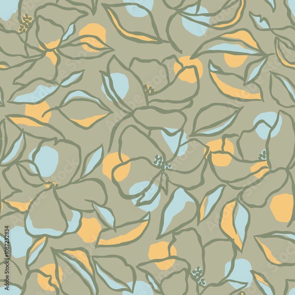 Fototapeta Vector retro color flower seamless pattern digital artwork