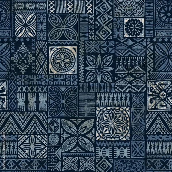 Fototapeta Polynesian Hawaiian style tribal tapa elements  fabric wallpaper abstract vector seamless pattern for fabric wear shirt pillow tablecloth carpet