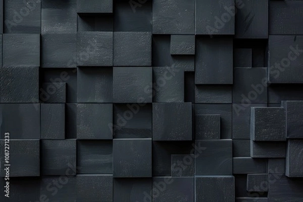 Fototapeta Black Square Tiles Form Geometric Pattern on Wall Perfectly