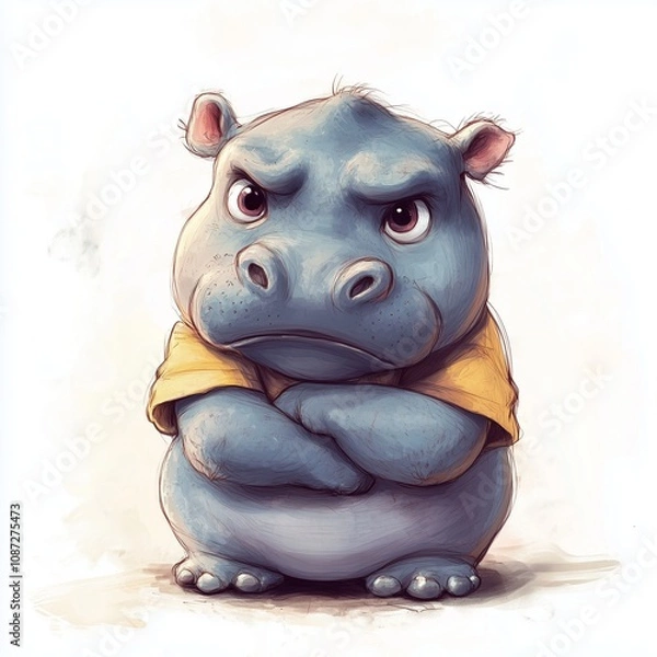 Fototapeta Cartoon picture of a hippopotamus show emotional expression and various gestures