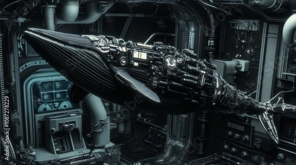 Fototapeta Mechanical Whale in a Futuristic Setting