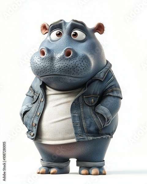 Fototapeta Cartoon picture of a hippopotamus show emotional expression and various gestures