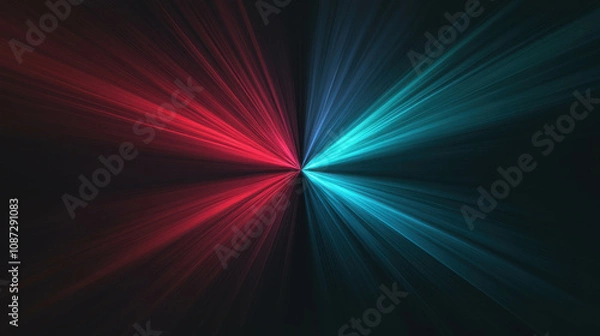 Fototapeta Dynamic Light Burst in Red and Cyan Shades Creating a Vivid Contrast Against a Dark Background for Abstract Visuals