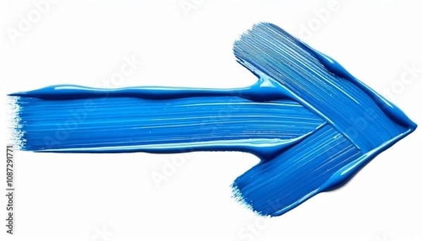 Fototapeta Arrow of vibrant blue paint points right on a clean white background, symbolizing direction, growth, and innovation