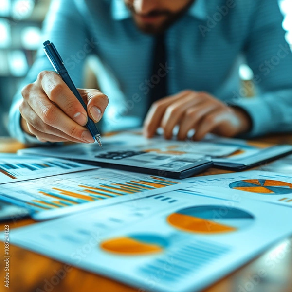 Fototapeta 3D Flat Vector Financial Analyst Presenting Data in Hybrid Meeting Concept Illustration of Analys