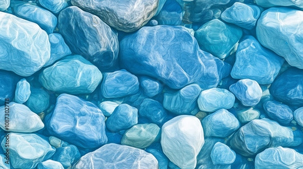 Obraz Tranquil blue stone pattern inspired by mountain streams for decorative design - seamless pattern texture png