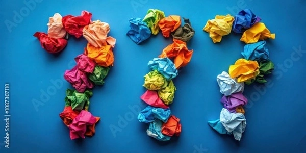 Fototapeta A Colorful and Creative Arrangement of Crumpled Paper Forming the Question Mark Symbol, Representing Brainstorming, Ideas, and Creativity