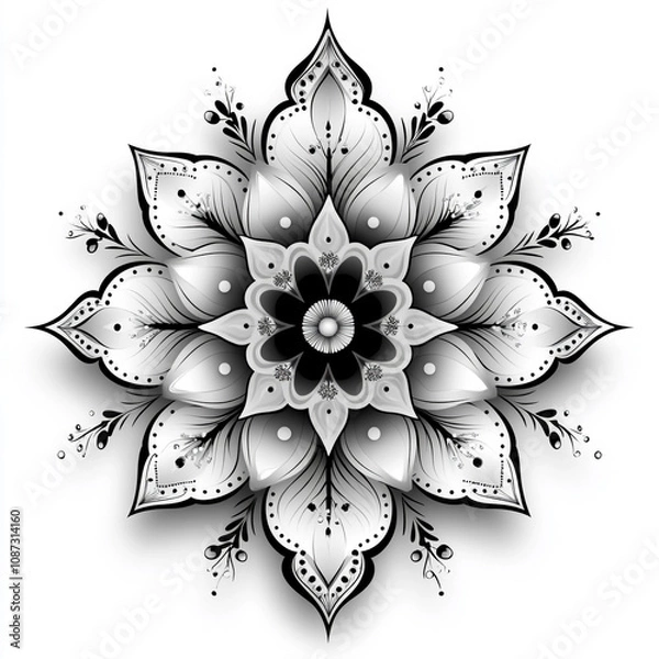 Fototapeta Mandala fractal design element with flower pattern isolated on white background