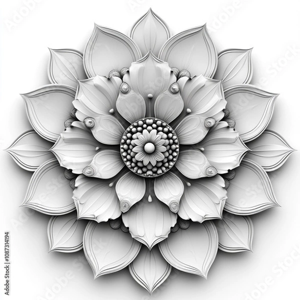 Fototapeta Mandala fractal design element with flower pattern isolated on white background