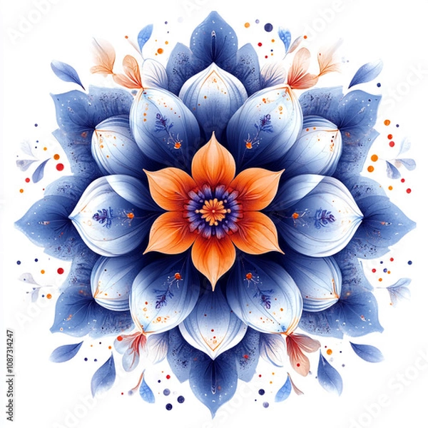Fototapeta Mandala fractal design element with flower pattern isolated on white background