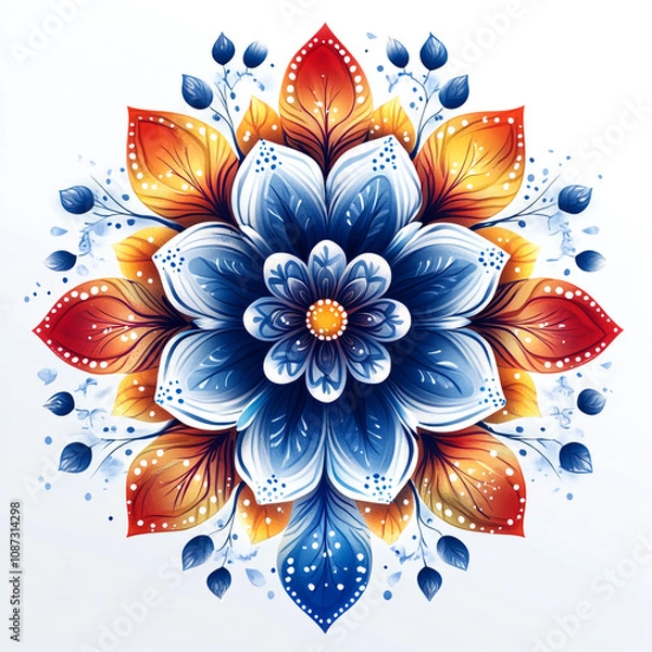 Fototapeta Mandala fractal design element with flower pattern isolated on white background