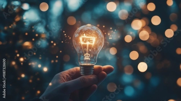 Fototapeta Businessman holding a light bulb symbolizing creativity, networking, and strategic planning. 