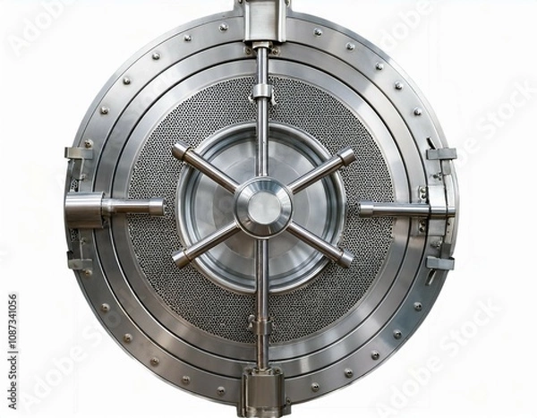 Fototapeta metallic a solid steel bank vault door isolated on transparent white background clipping path
