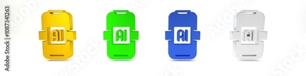 Fototapeta Colorful Artificial intelligence AI icon isolated on white background. Machine learning, cloud computing, automated support assistance and networks. Minimalism concept. 3D render illustration